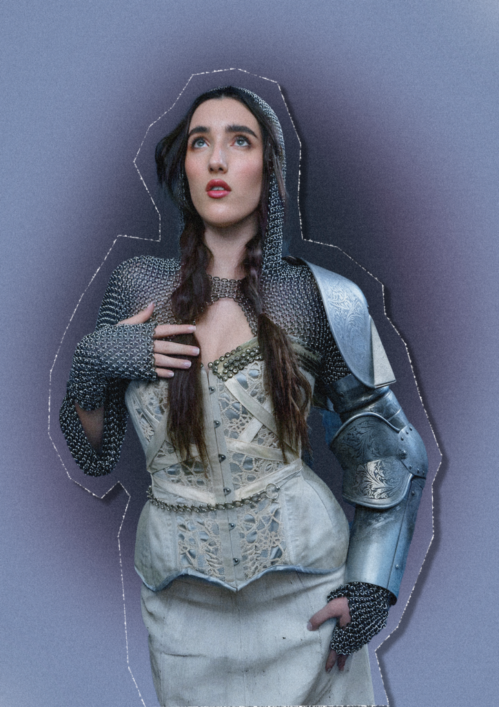 Poster de la cantante Judeline en tonos morados pastel